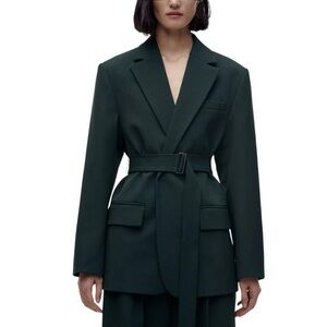 Zara blazer jacket with belt suit emerald green business casual